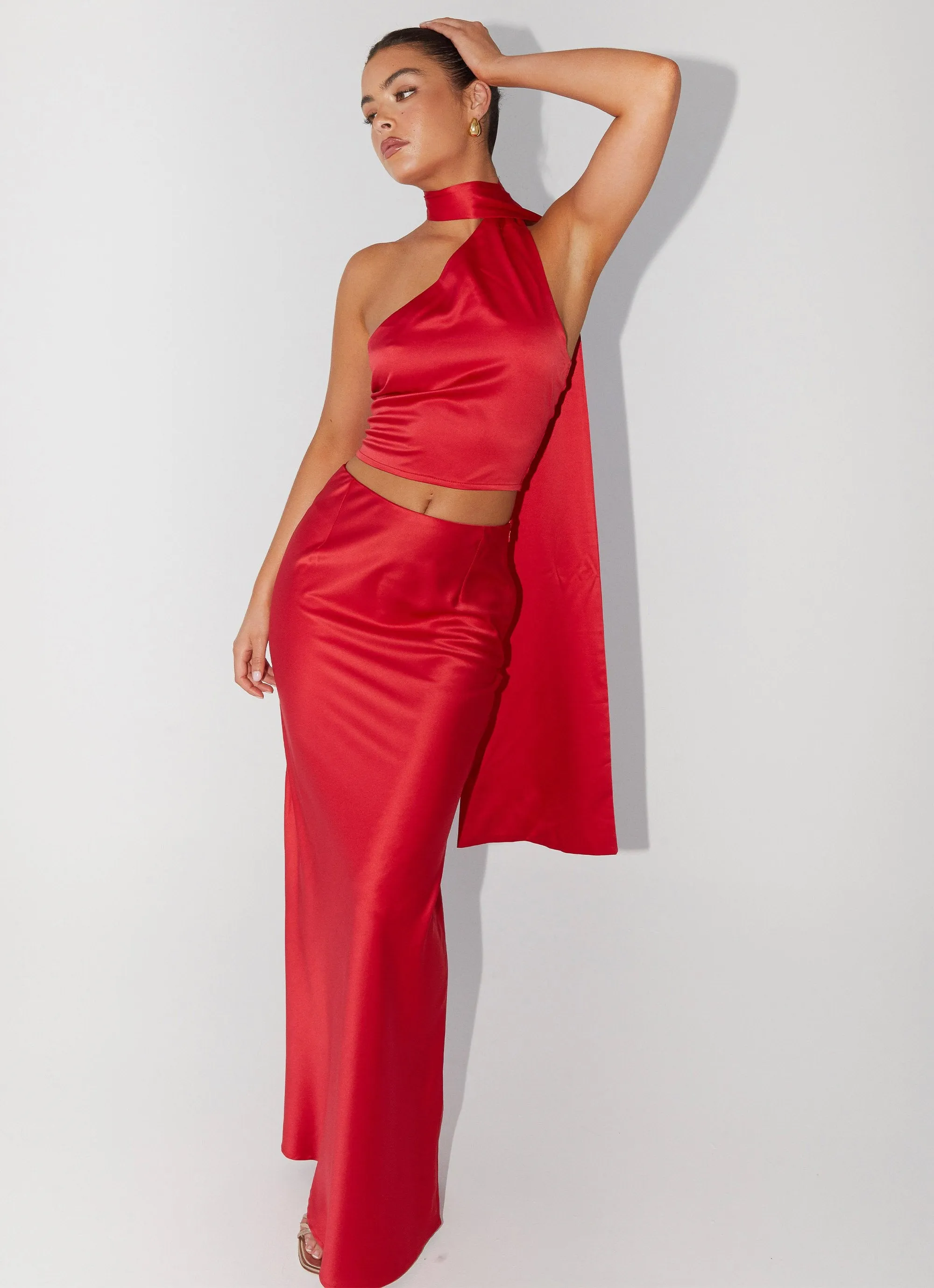 Fast Move Practical Style Josefina Satin Maxi Skirt - Rouge Red