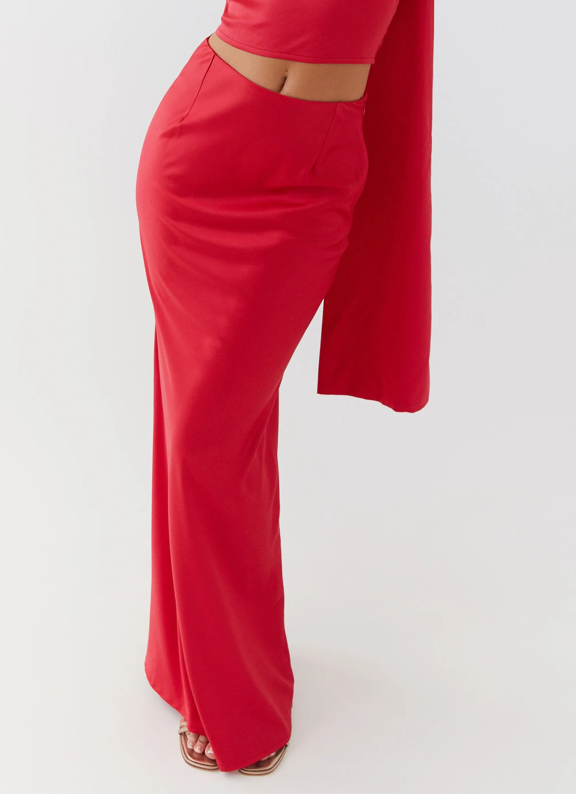 Josefina Satin Maxi Skirt - Rouge Red Comfortable Look Casual Comfort Fit