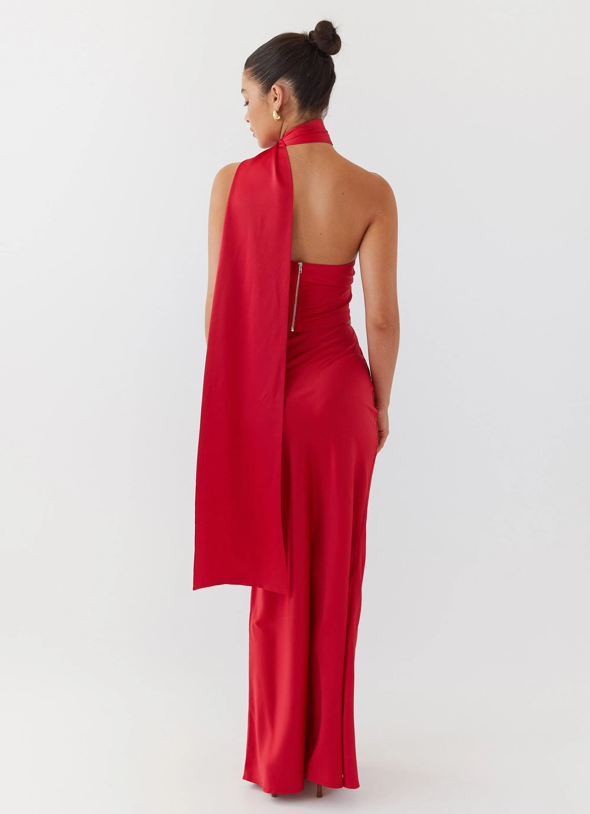Chic Design Wear smooth zipper Josefina Satin Maxi Skirt - Rouge Red
