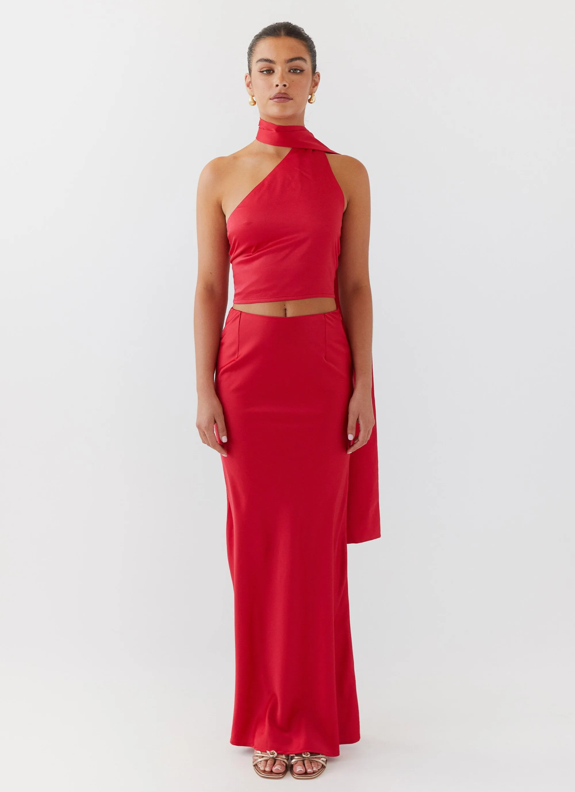 Low Bulk Perfectly Relaxed Josefina Satin Maxi Skirt - Rouge Red