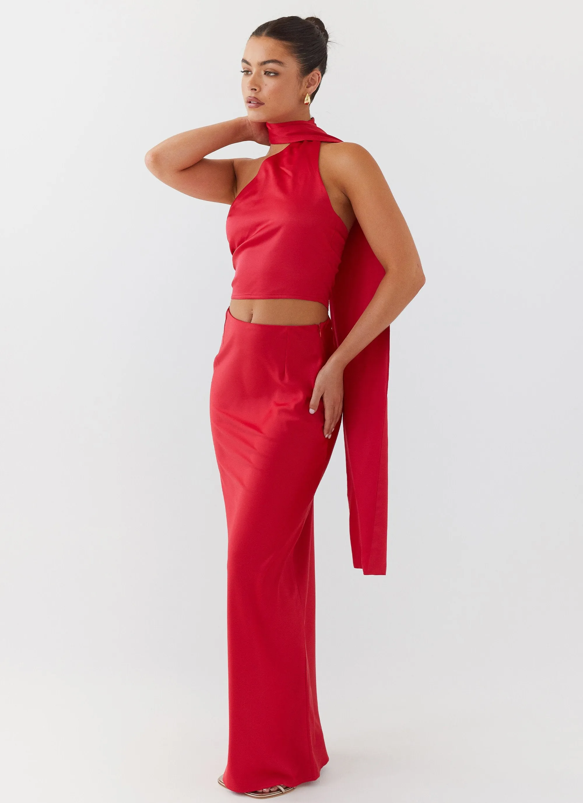Fashion Fit Josefina Satin Maxi Skirt - Rouge Red