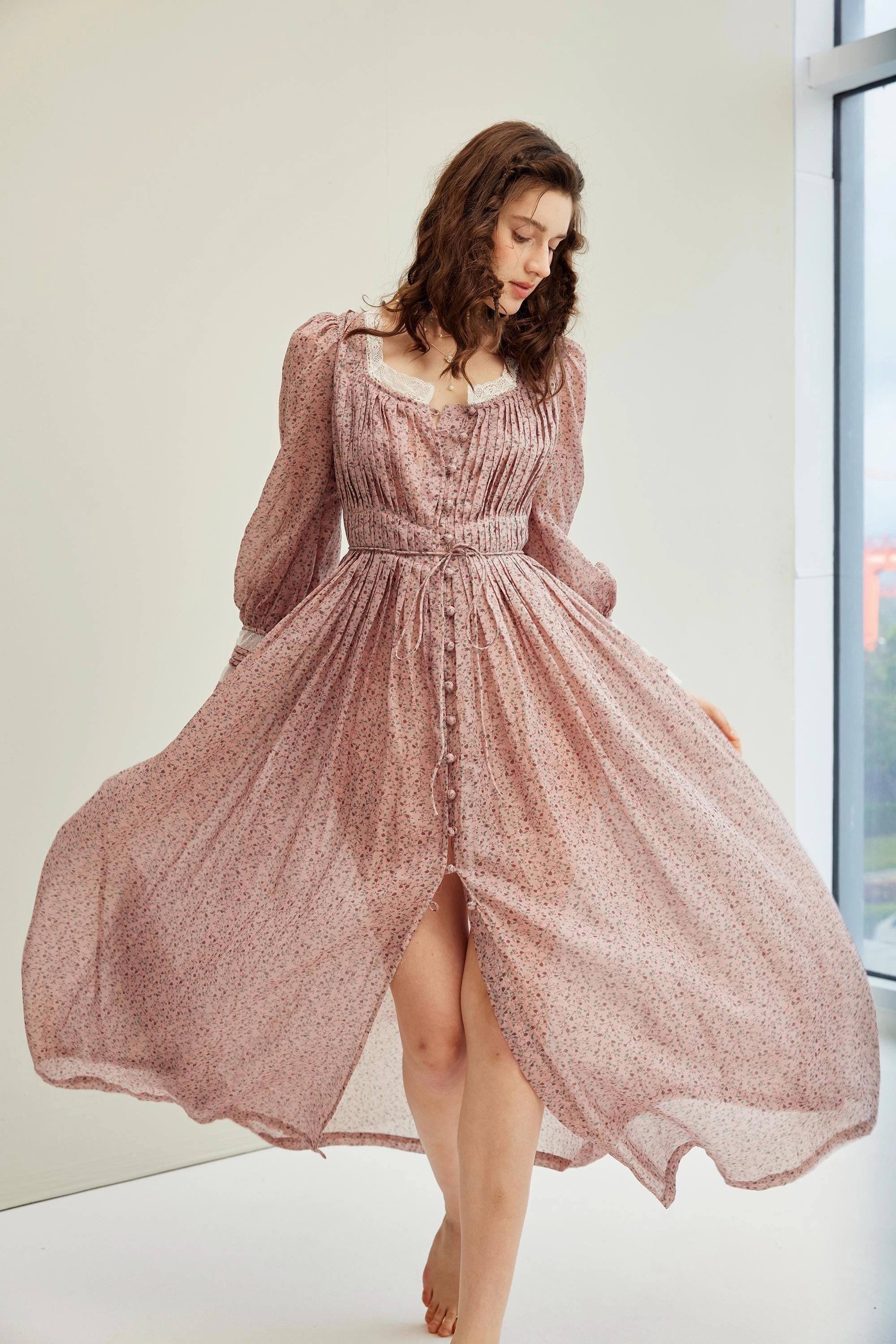 Josefina 19 | Dreamy Pleated Linen Dress Gown Utility Inspired Look