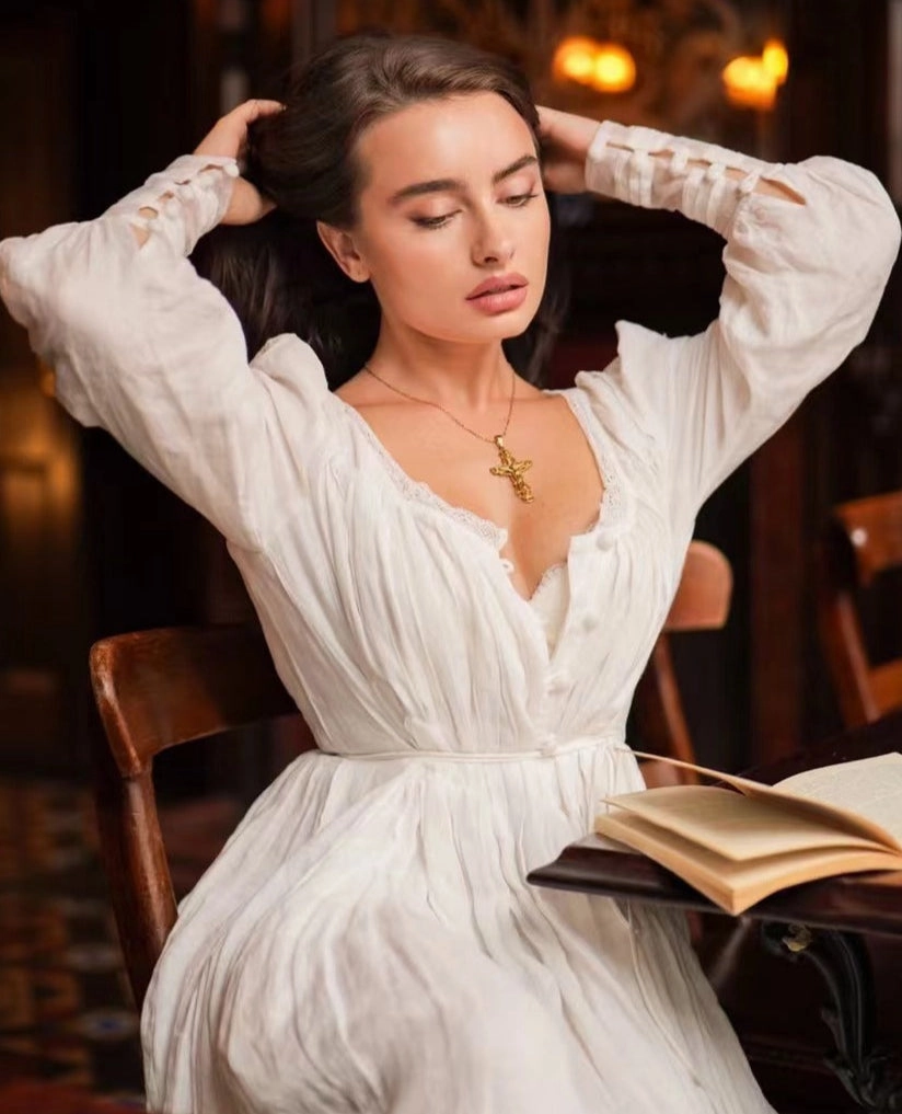 Josefina 19 | Dreamy Pleated Linen Dress Gown Climate Responsive Textile Secure Closure System