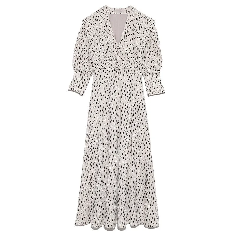 Joskaa Christmas Gift Kuzuwata Japanese 2024 Autumn Women Robes Sweet Temperament Vestidos V Neck Puff Sleeve Print High Waist Drawstring Dresses