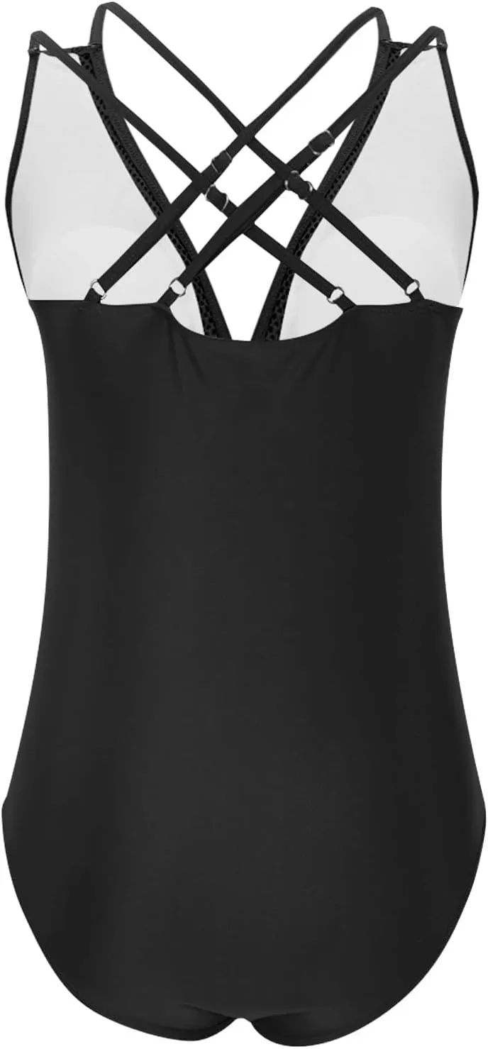 jsaierl Womens Sexy Hollow Out One Piece Swimsuits Deep V Neck Double Strap Backless 1 Piece Swimwear Tummy Control Monokini