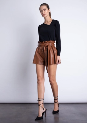 Juana Vegan Leather Shorts - Intense Rust Sleek Layer windproof Juana Vegan Leather Shorts - Intense Rust