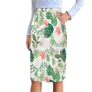 Jungle White Knee Length Double Pocket Skirt up to 5 XL