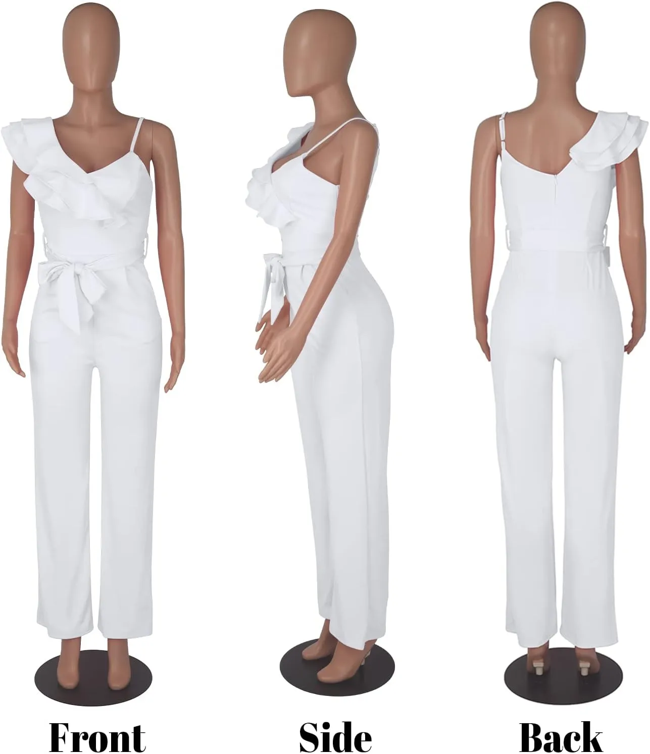 kaimimei Womens Casual Jumpsuits V-Neck Sleeveless Ruffle Backless Belted Wide Leg Pant Sexy Romper Party Clubwear