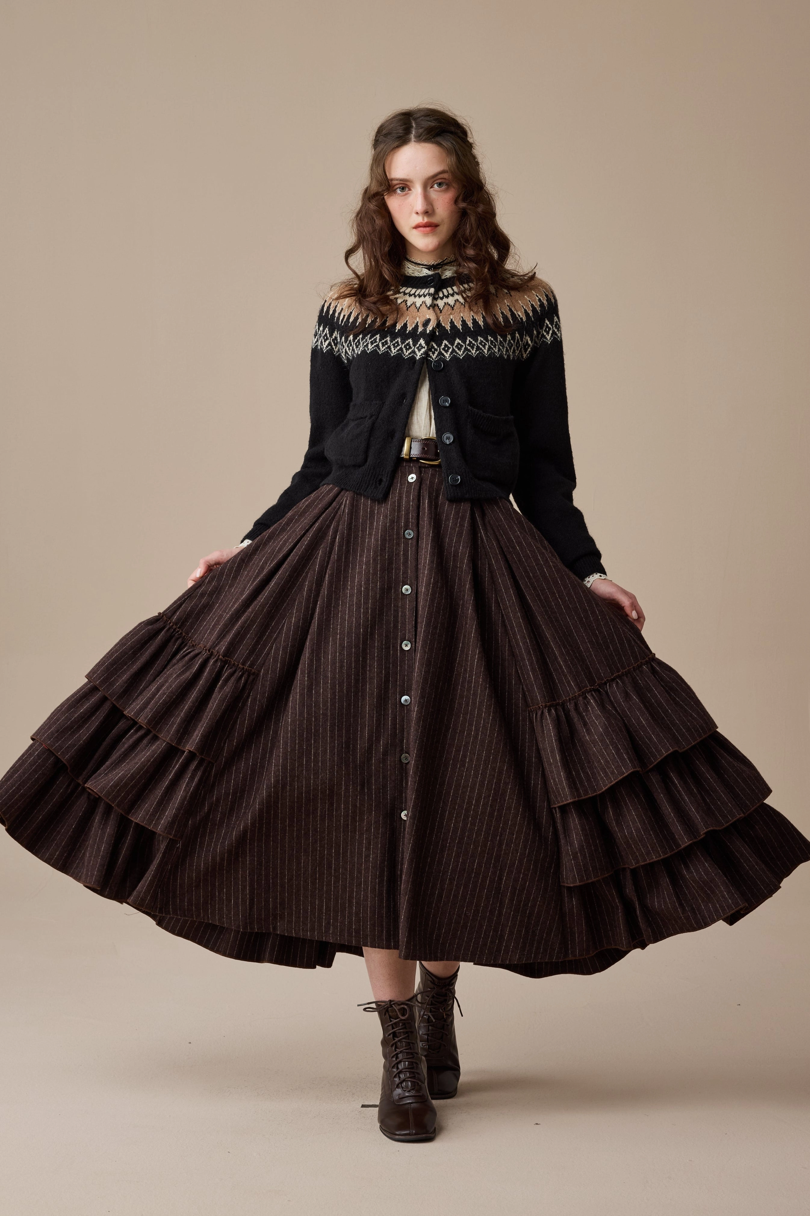 Kaite 18 |ruffled maxi wool skirt Durable Outer Layer