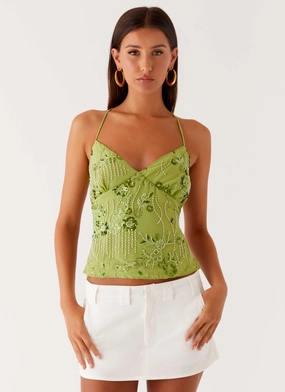 Kamilla Sequin Cami Top - Lime ButterySoftFinish Kamilla Sequin Cami Top - Lime CompressionFit