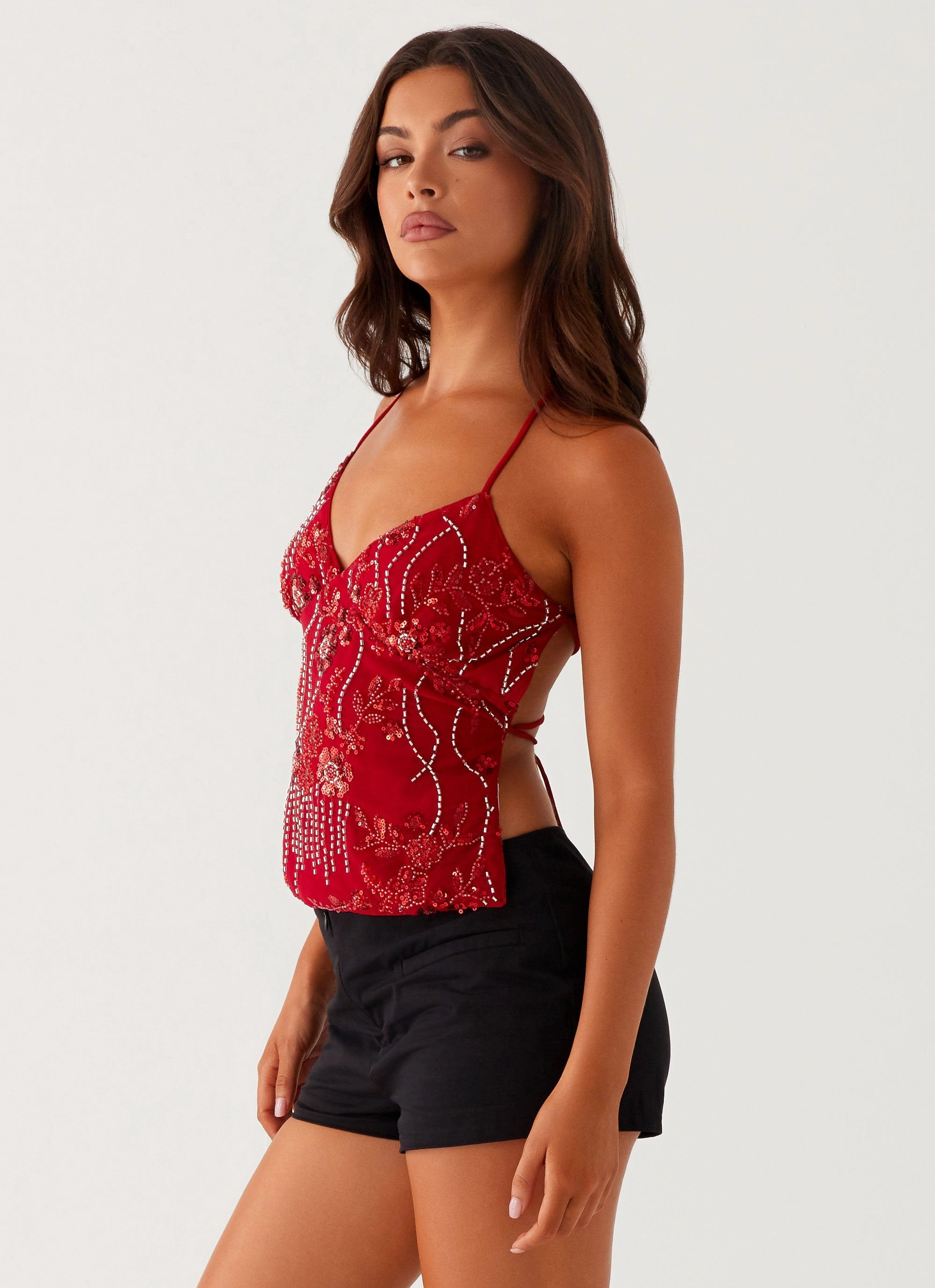 Kamilla Sequin Cami Top - Red Relaxed Look