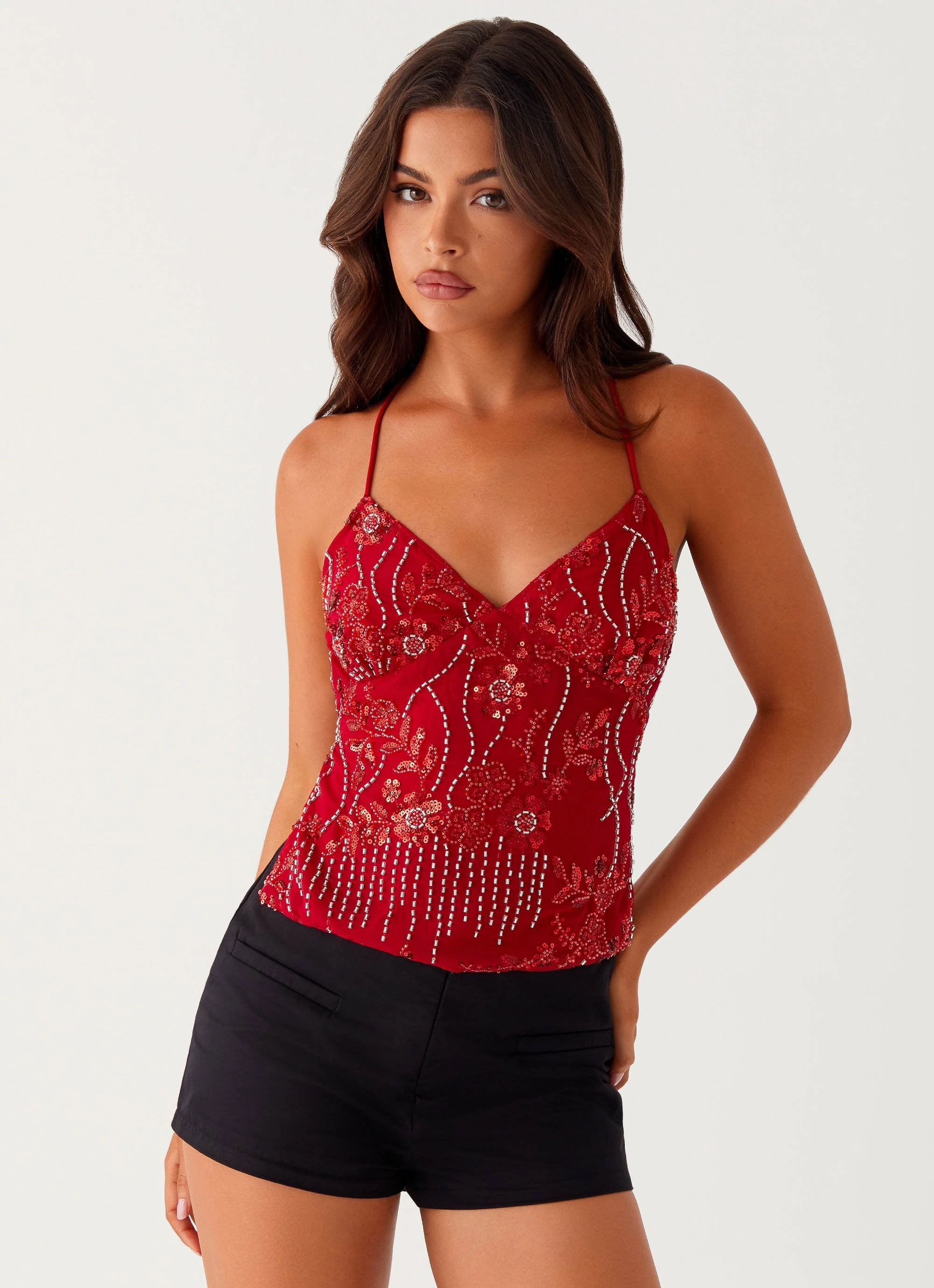 Kamilla Sequin Cami Top - Red Athletic Wear UltraLightweight