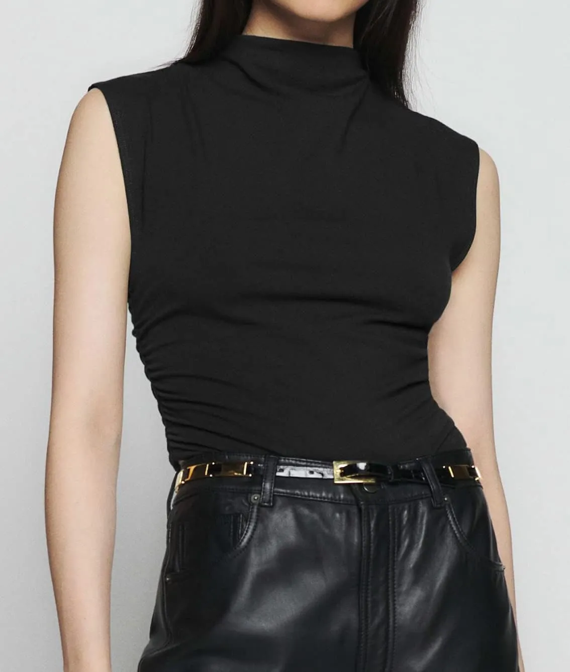 KAMISSY Cotton Sleeveless Mock Neck Crop Tops for Women Causal Ruched Summer Going Out Tank Tops Elegant Crop Vest