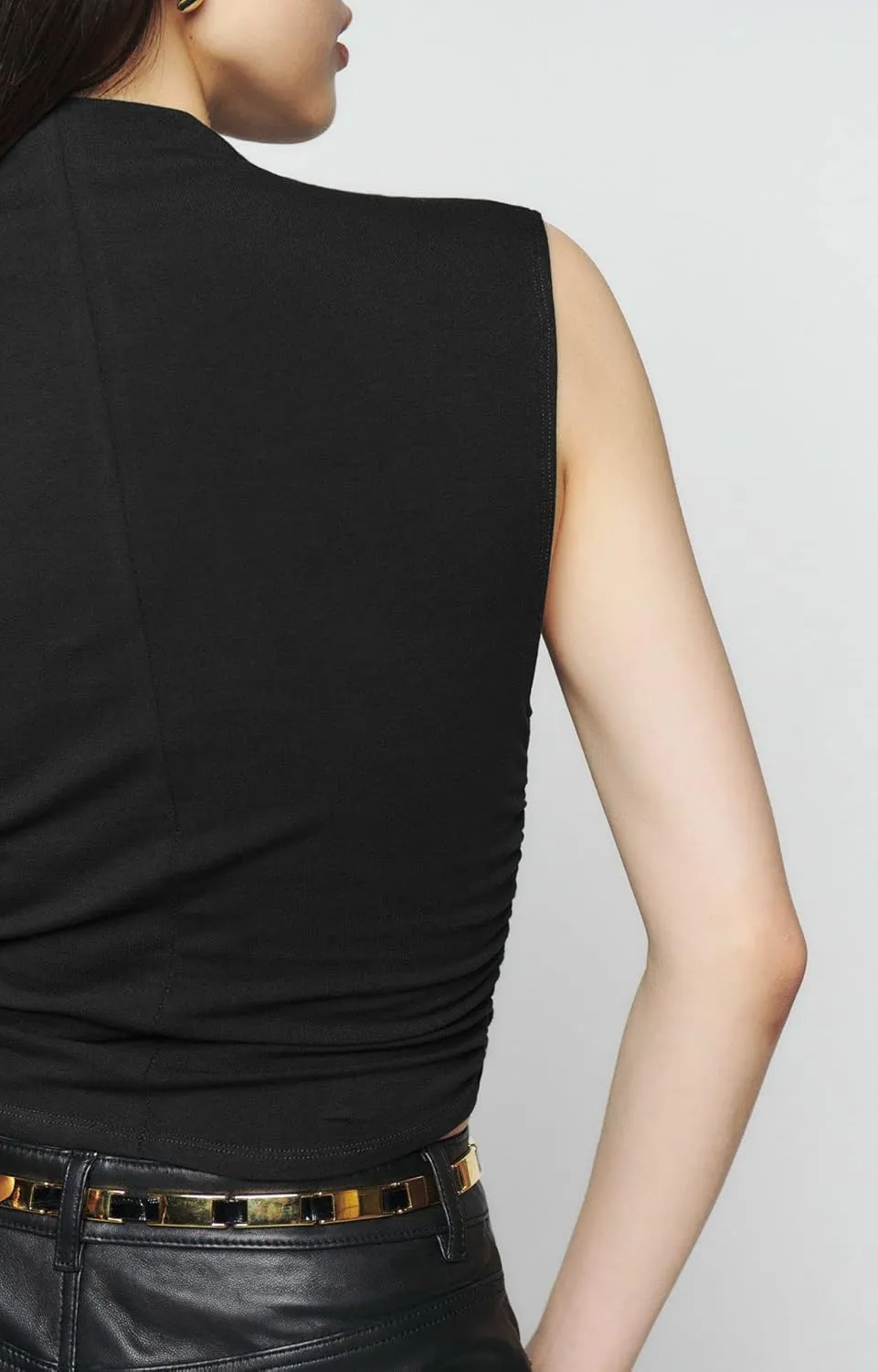 KAMISSY Cotton Sleeveless Mock Neck Crop Tops for Women Causal Ruched Summer Going Out Tank Tops Elegant Crop Vest