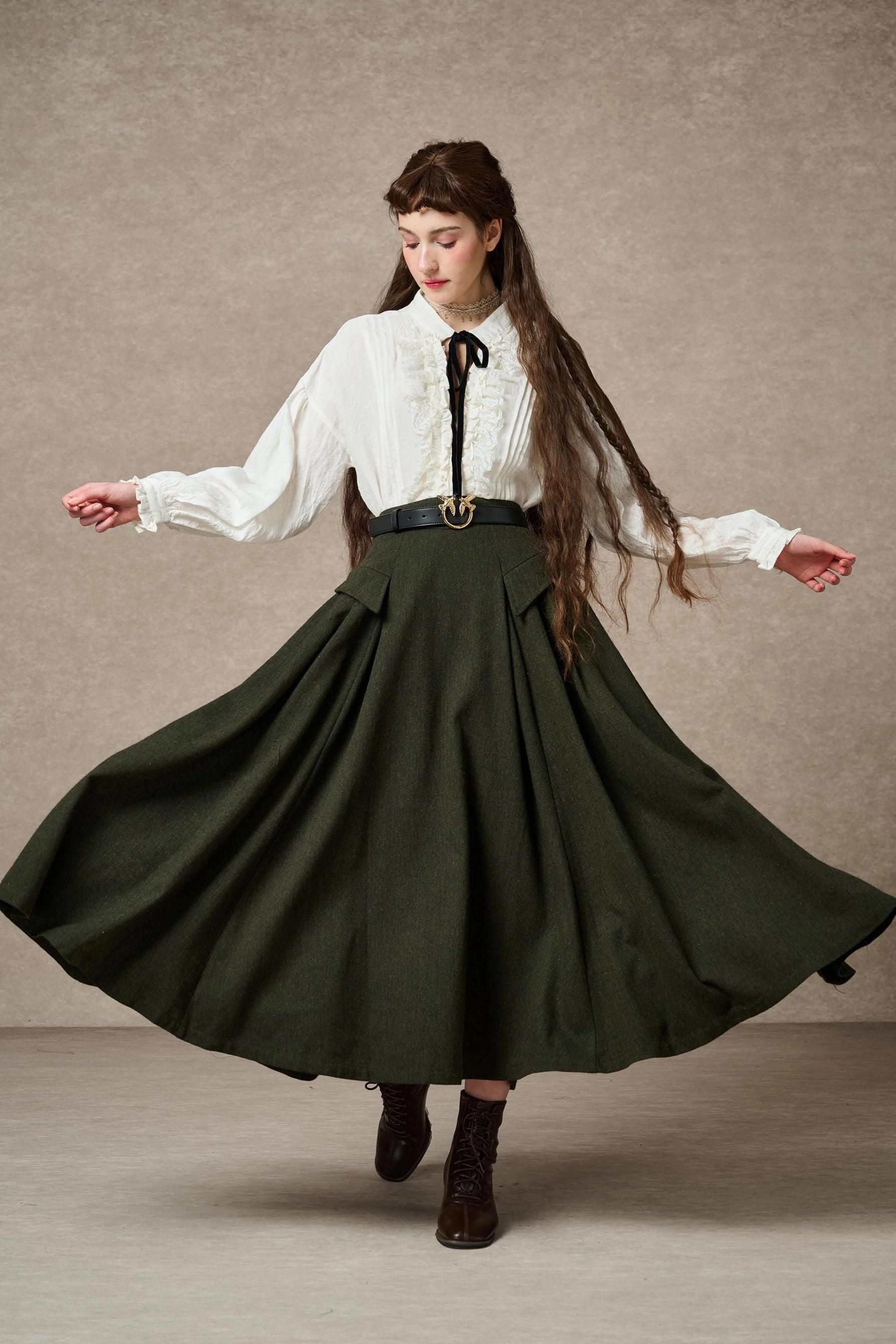 Darcy 23 | Retro Plaid wool skirt Stretchable Fabric