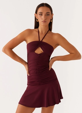 Katrina Halterneck Mini Dress - Deep Maroon Soft Layering Katrina Halterneck Mini Dress - Deep Maroon Breezy Fit Low Maintenance