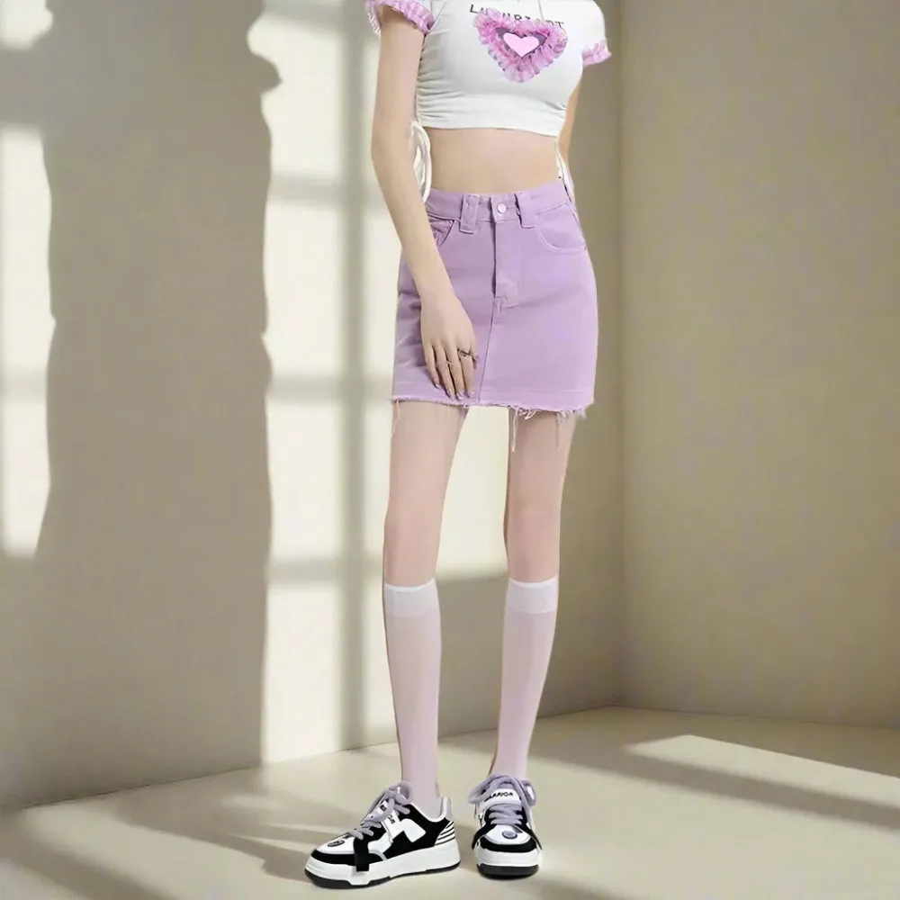 Kawaii Fashion Lilac Cotton Mini Skirt