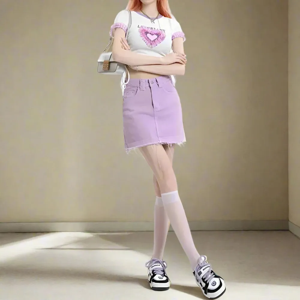 Kawaii Fashion Lilac Cotton Mini Skirt