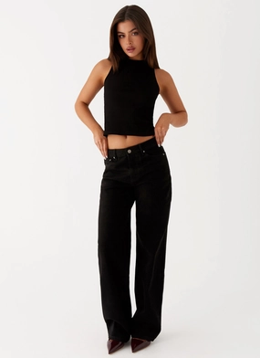 Keanna Low Rise Denim Jeans - Black Technical Fit Keanna Low Rise Denim Jeans - Black Button front