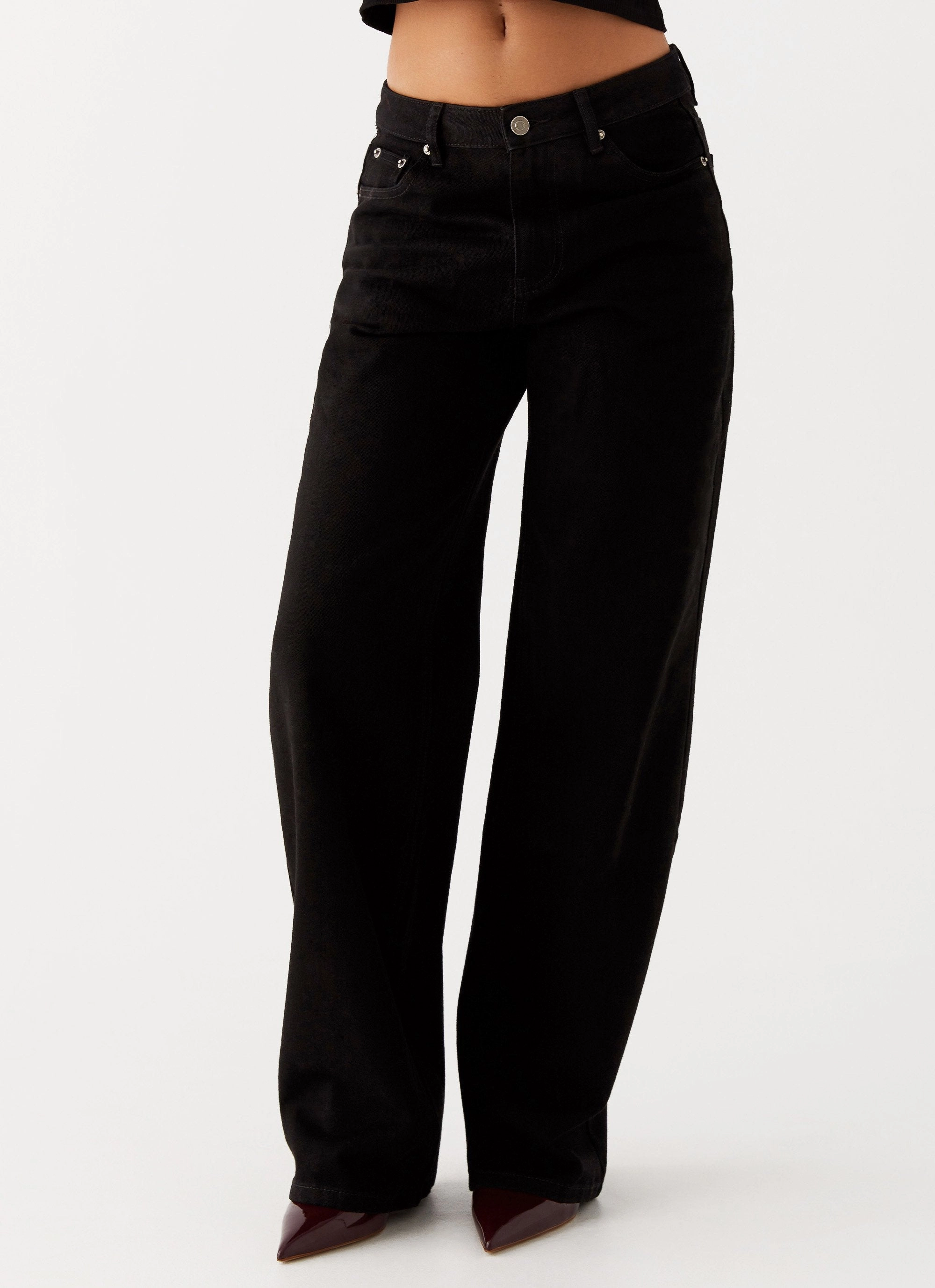 Keanna Low Rise Denim Jeans - Black Flattering Comfort Wear Reflective Trim Options