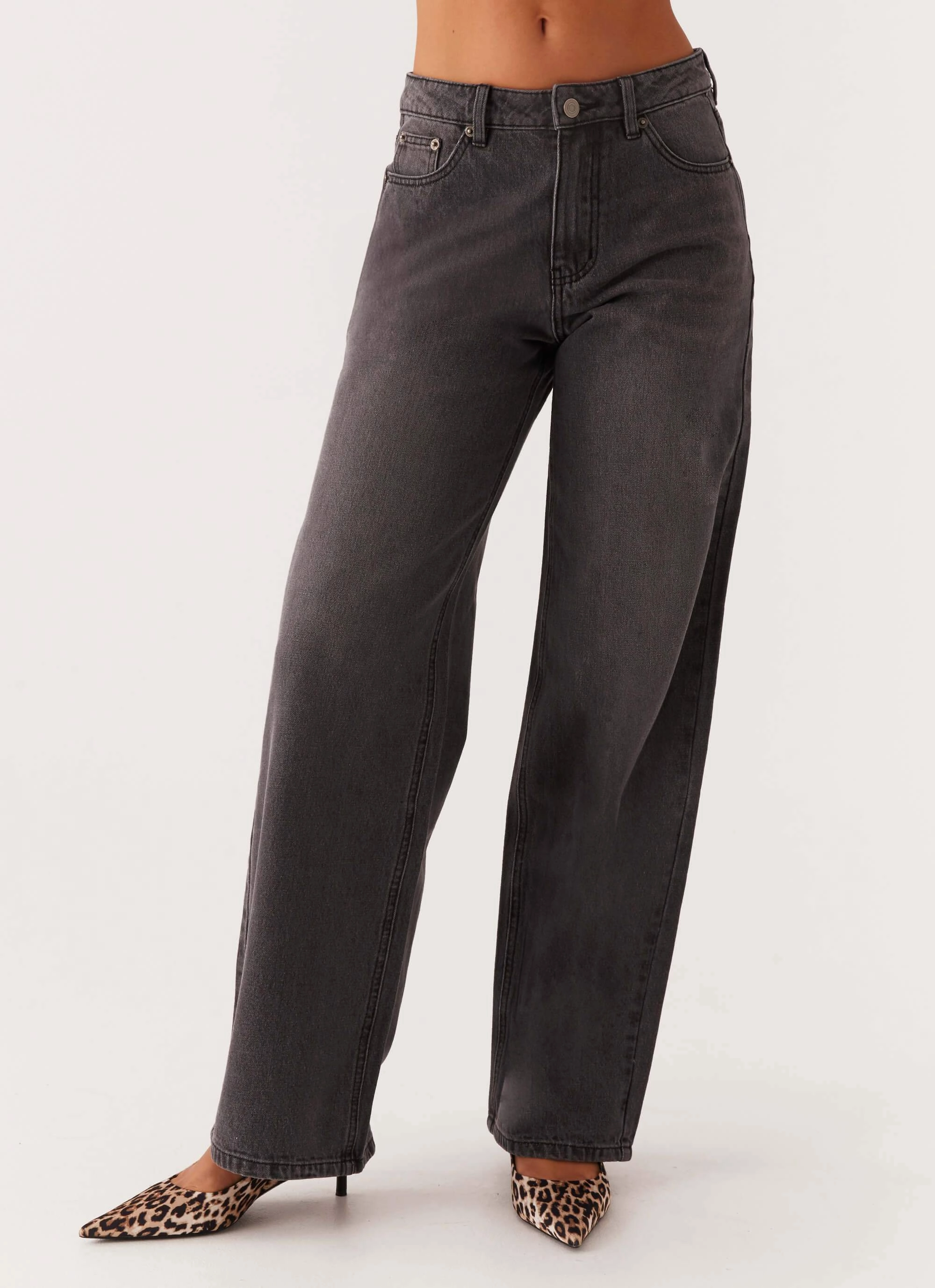 Keanna Low Rise Denim Jeans - Charcoal Modern Comfort Sporty Touch