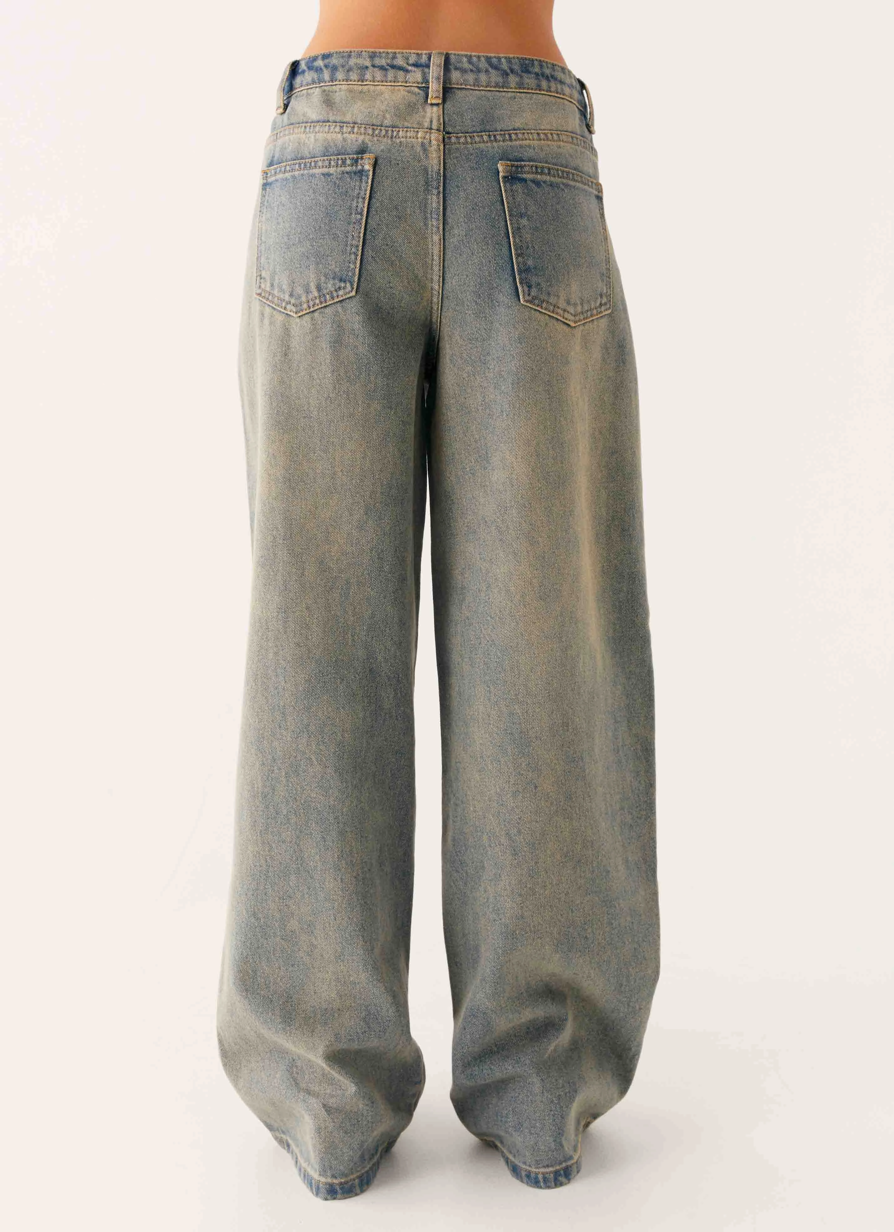 Comfortable Waistband Keanna Low Rise Denim Jeans - Dirty Wash