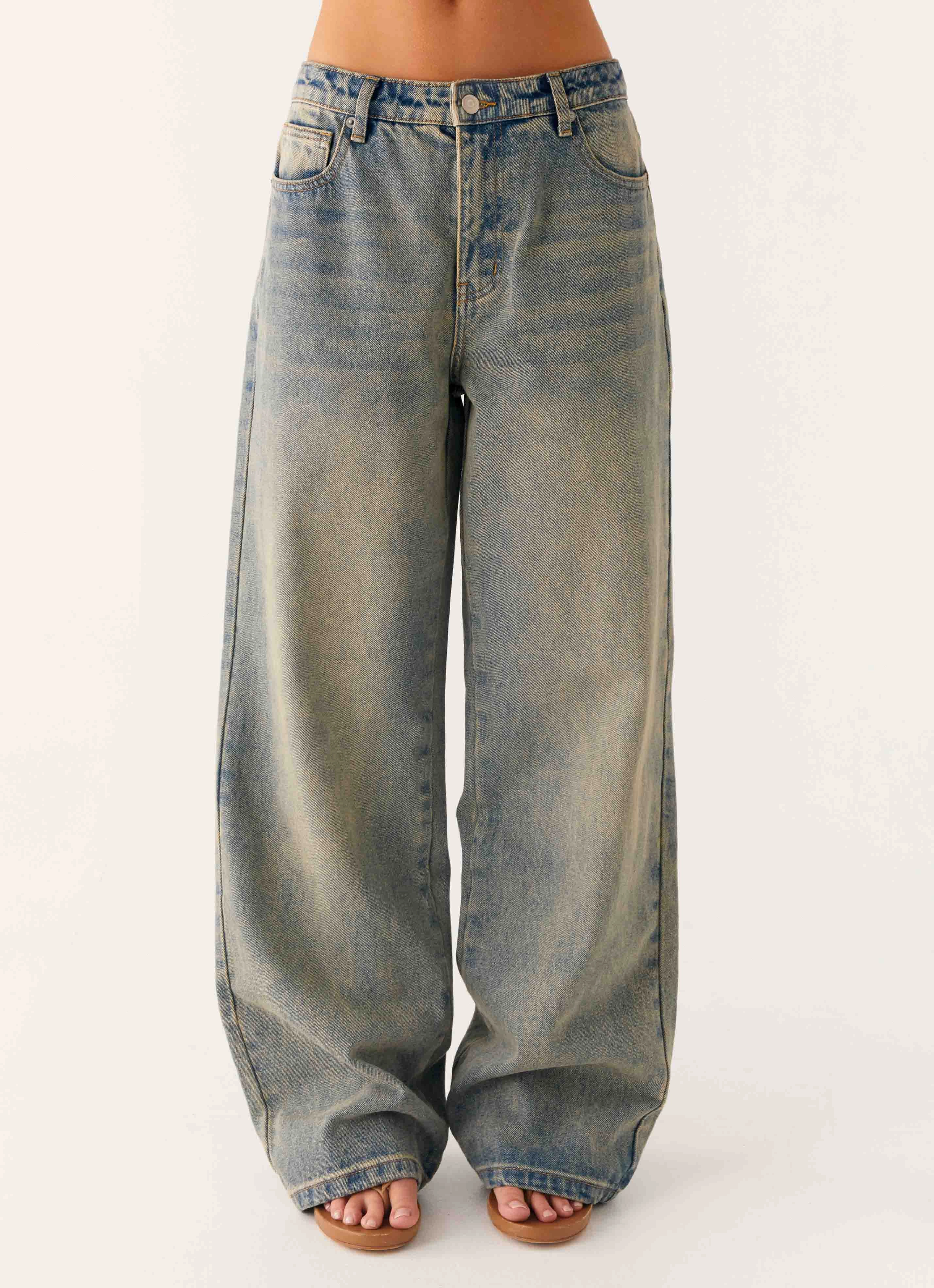 Keanna Low Rise Denim Jeans - Dirty Wash LightweightInsulation Windproof Design