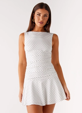 Kelda Mini Dress - White Polka Dot Wrinkle Resistant Finish Kelda Mini Dress - White Polka Dot Wrinkle Resistant Finish Outfit Flow Texture Play
