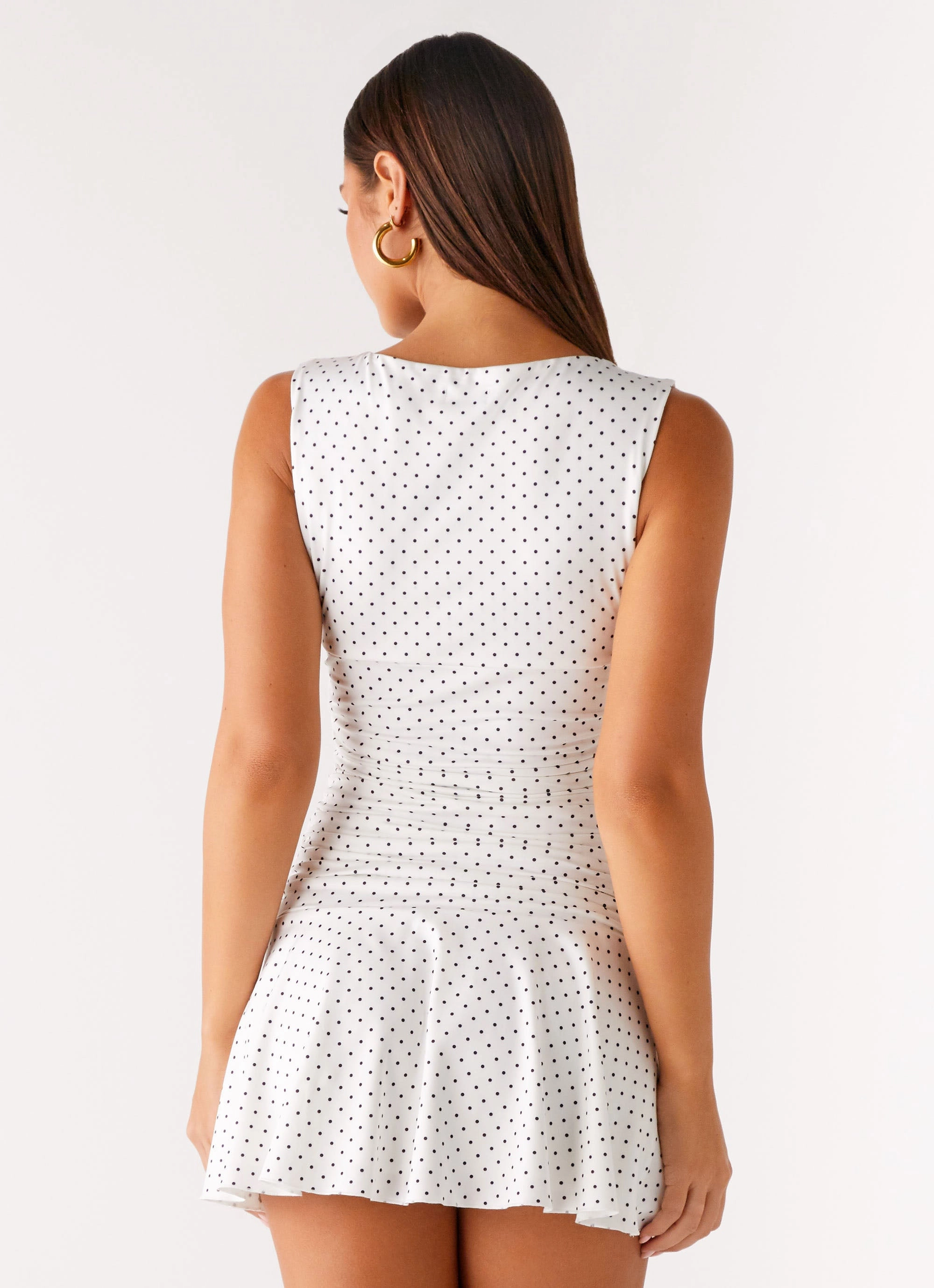 Kelda Mini Dress - White Polka Dot Wrinkle Resistant Finish Comfort Fit Year Round Style