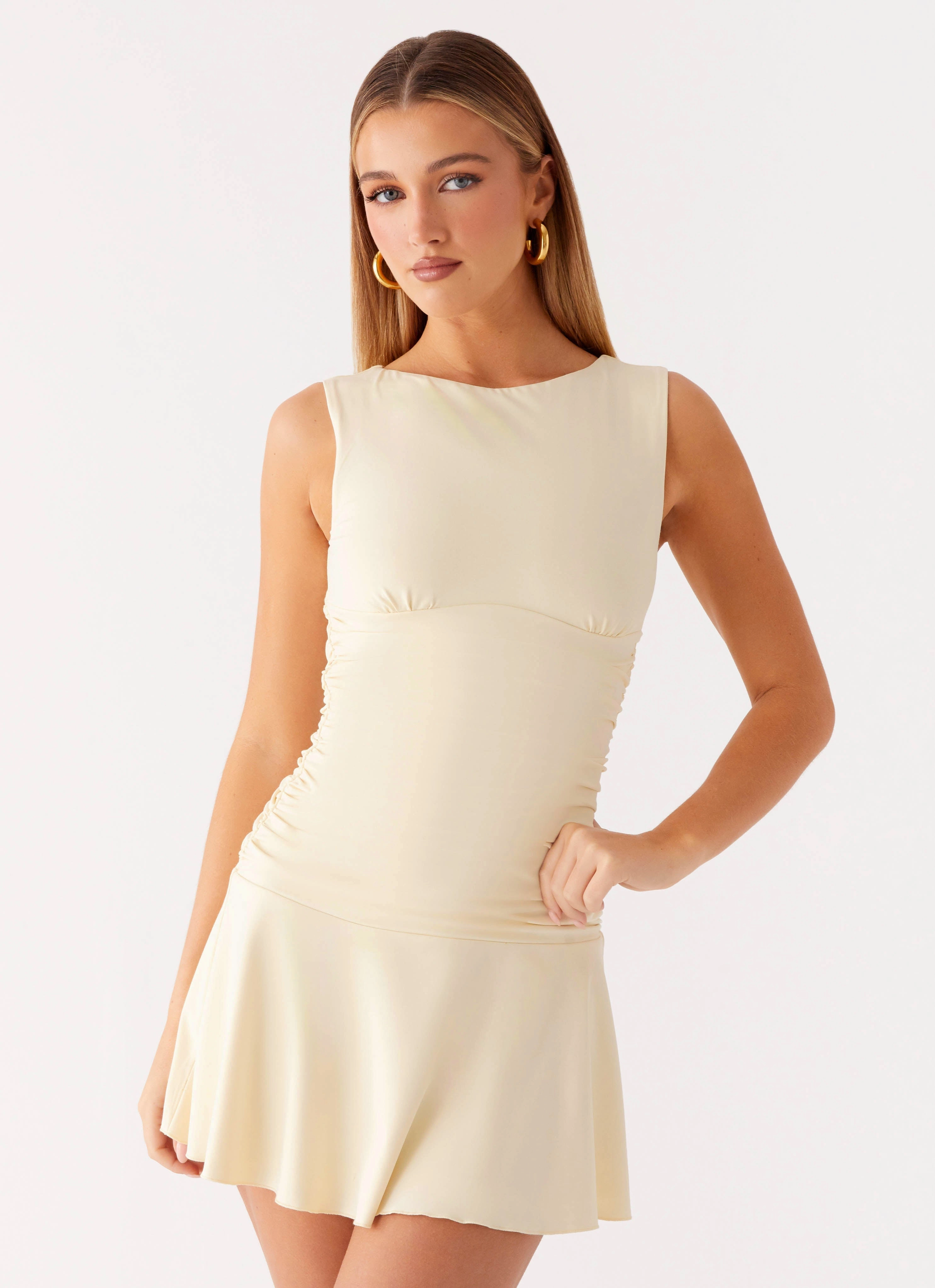 lace accents Denim style Kelda Mini Dress - Yellow A-Line Shape