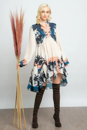 Kent Dress - Sahara Plaid Layered Collar Kent Dress - Sahara Plaid Cozy Drape Gentle Fit