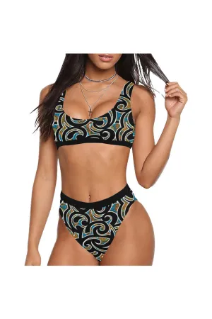 Kente Scroll Sport Top & High-Waist Bikini Swimsuit