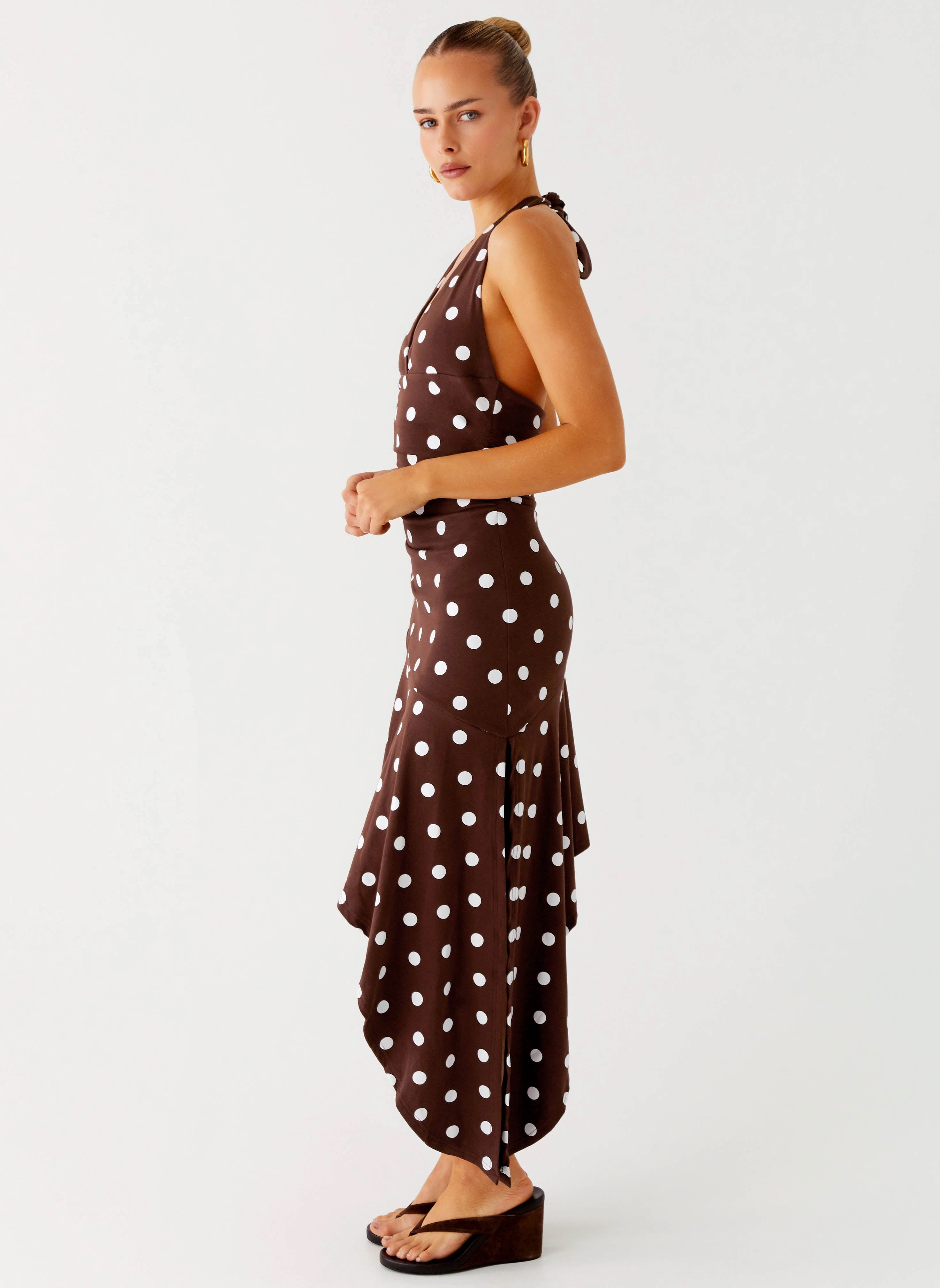 Keylani Halter Midi Dress - Chocolate Sharp Style Formal Event Texture Focus