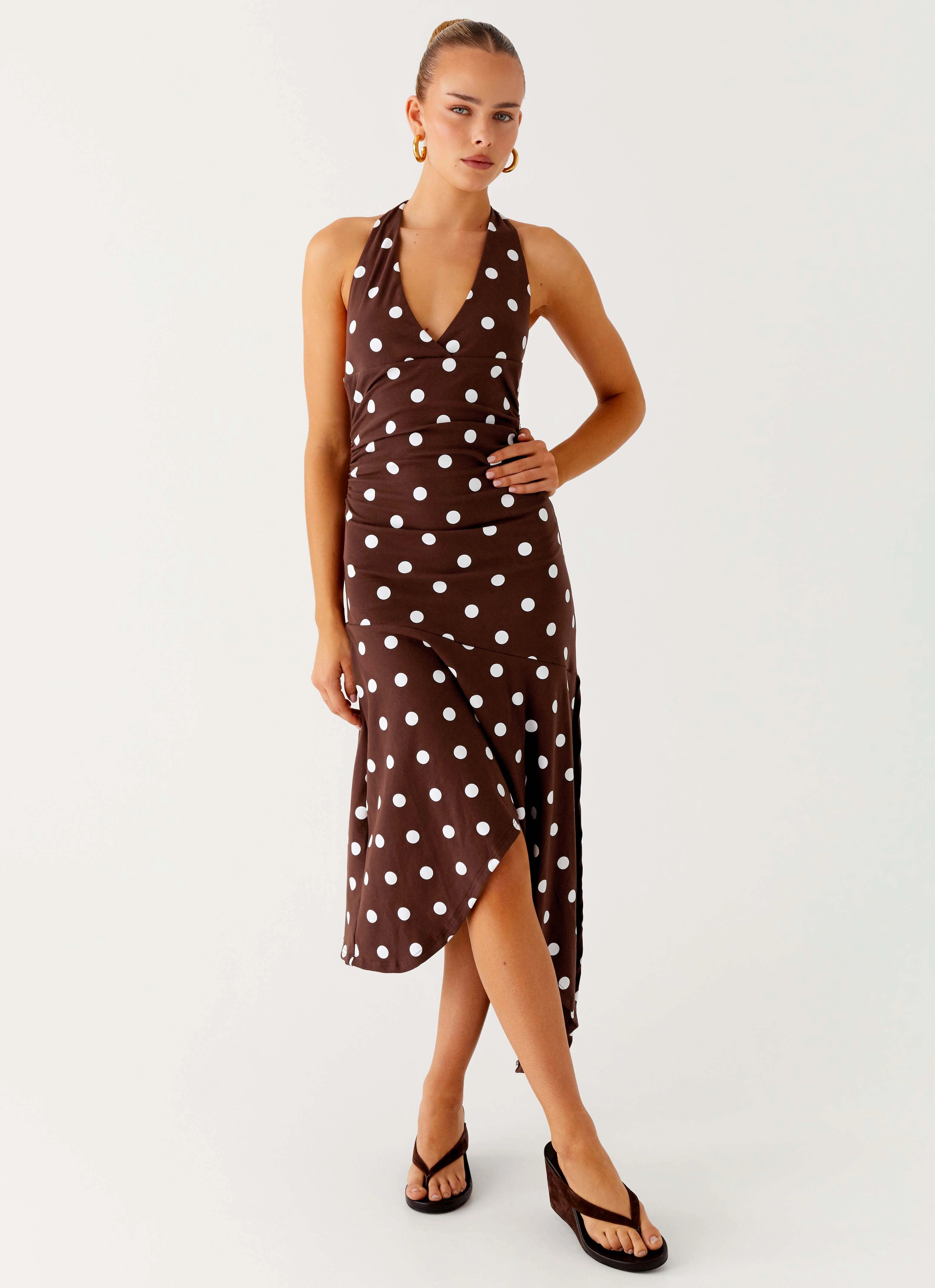 Keylani Halter Midi Dress - Chocolate Sharp Style Double Stitched