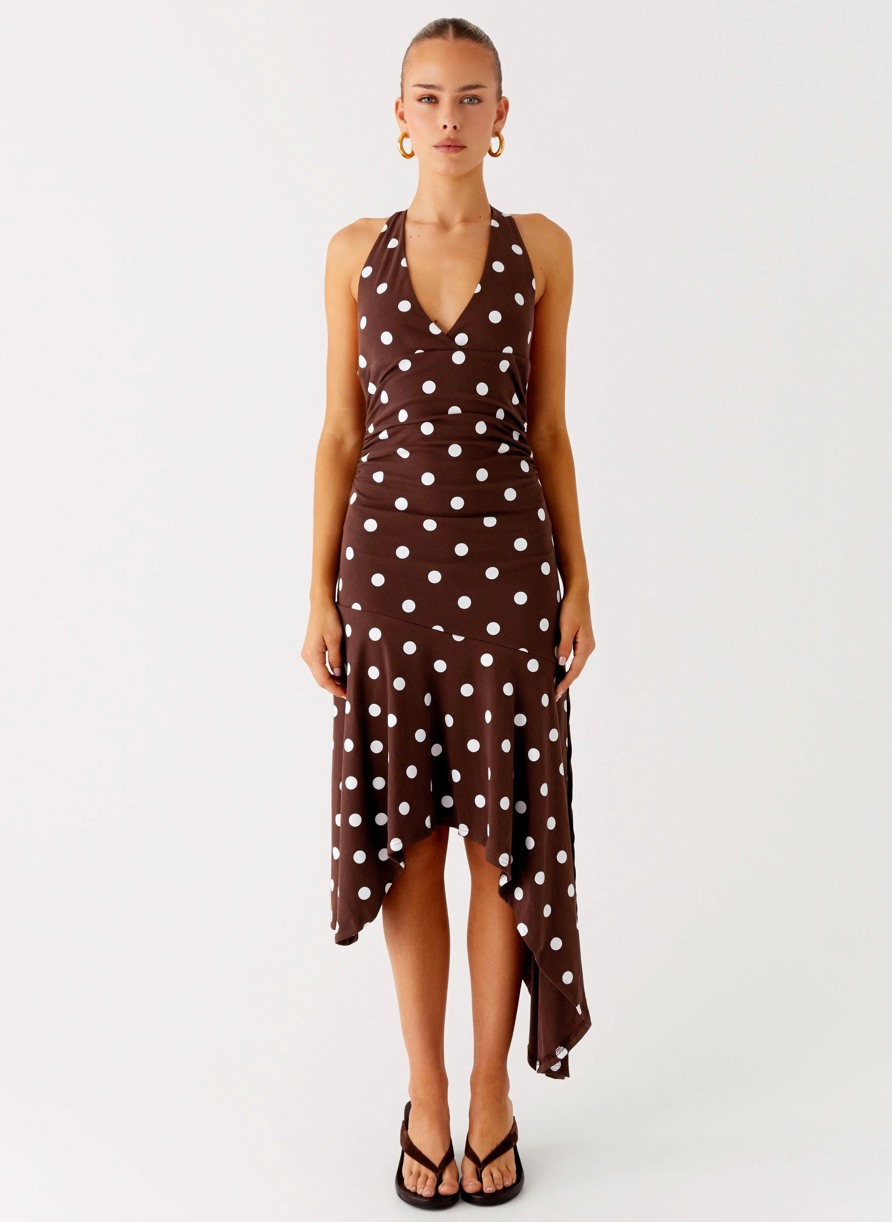 Keylani Halter Midi Dress - Chocolate Sharp Style Neutral Wear Essential Style