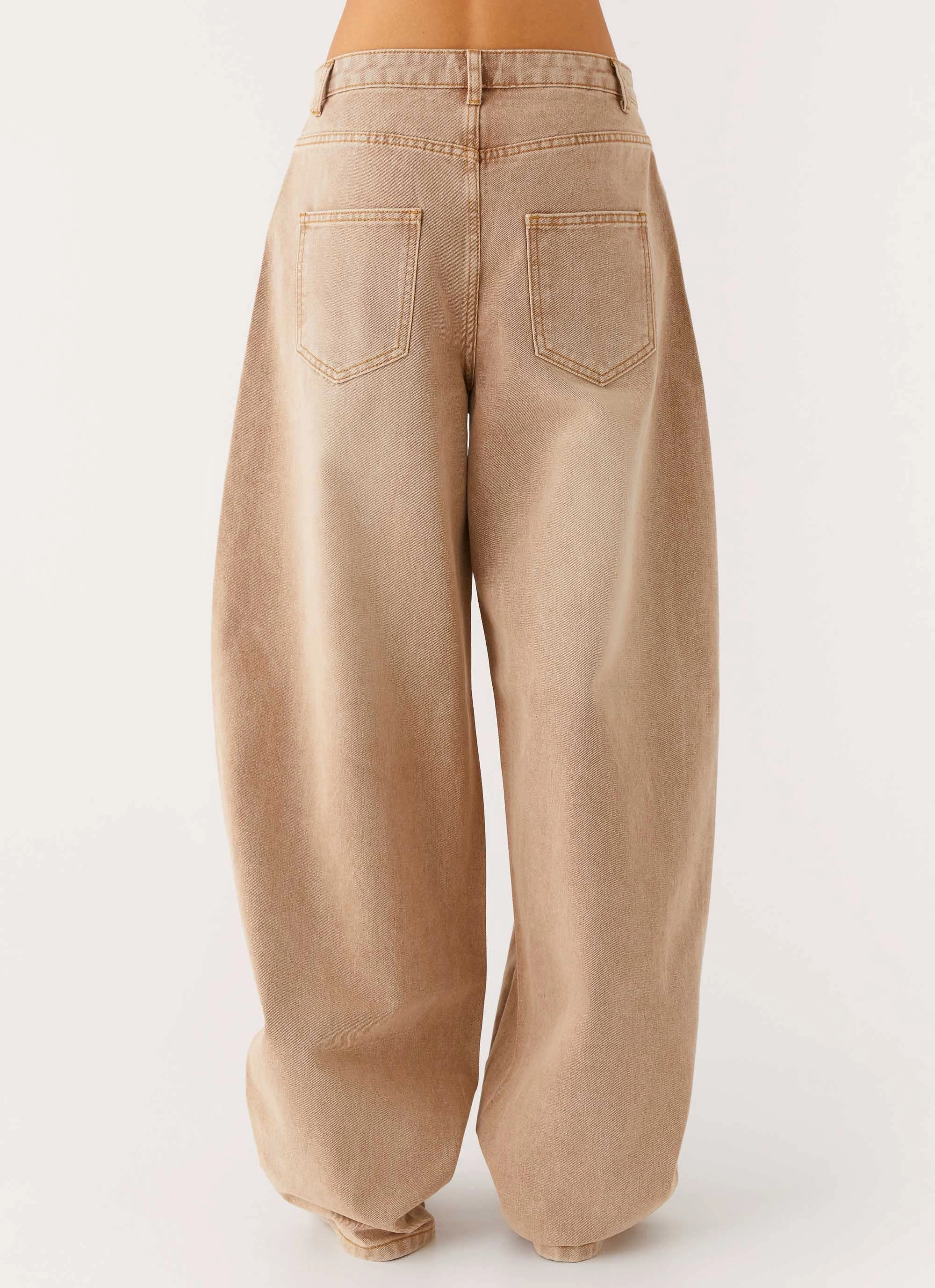 Lightweight Material Casual Style Khalil Baggy Jeans - Tan