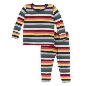 KicKee Pants London Long Sleeve Pajama Set in Bright London Stripe