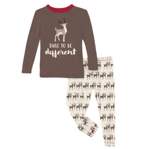 Kickee Pants Long Sleeve Graphic Tee PJ Set | Natural Rudolph