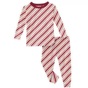 Kickee Pants Print Long Sleeve Pajama Set in Strawberry Candy Cane Stripe