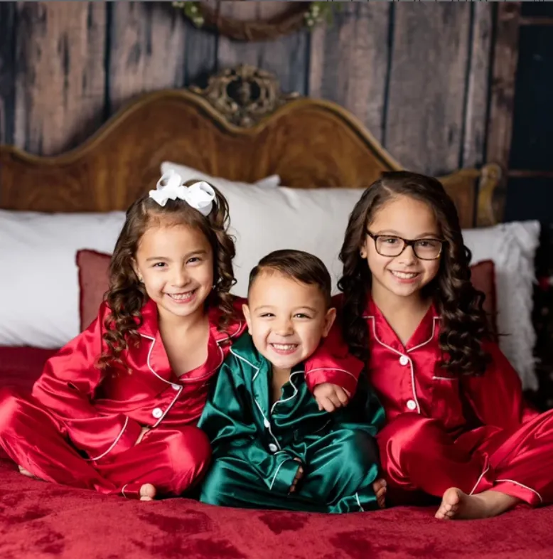 Kids satin Pajamas Birthday Christmas Sleepover party - L L
