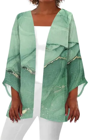 Kimonos for Women Plus Size Lightweight Floral Printed Tops Dressy Casual 3/4 Sleeve Summer Cardigan