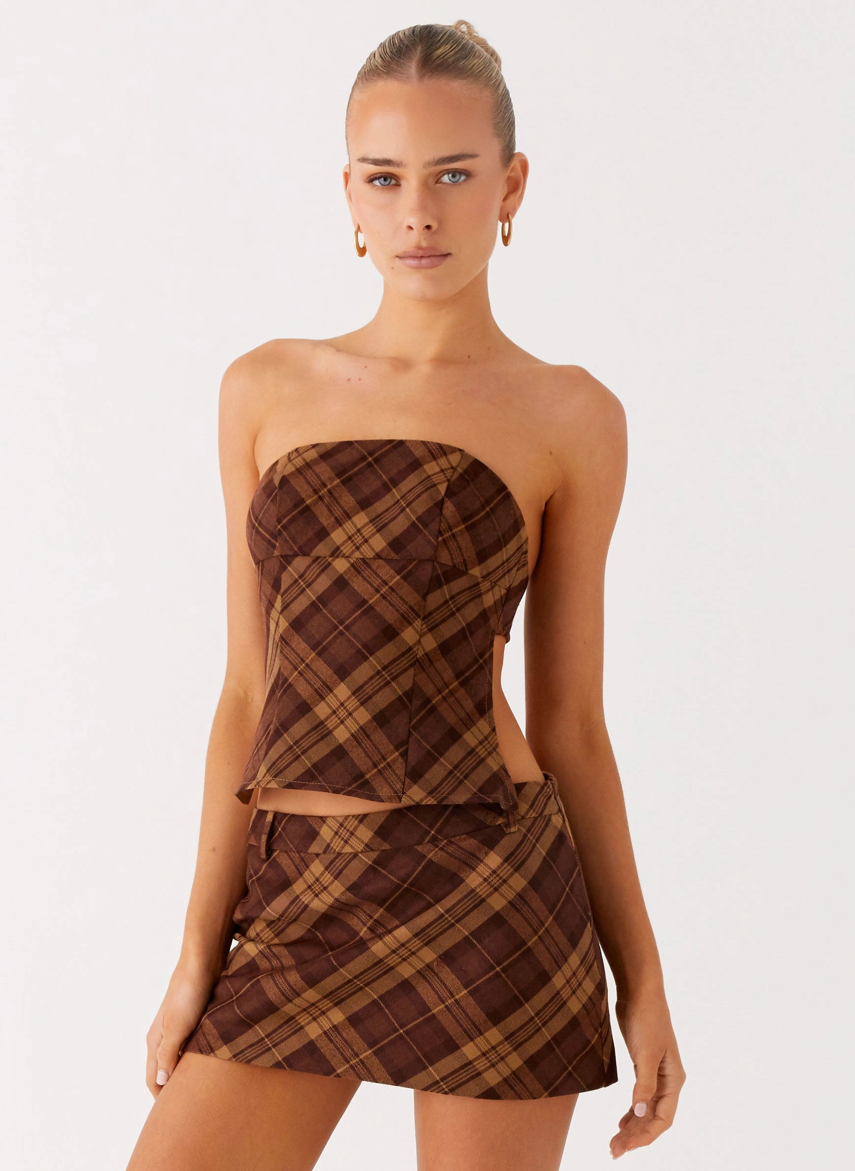 MultiFunctional Pocket Placement Kira Strapless Top - Plaid