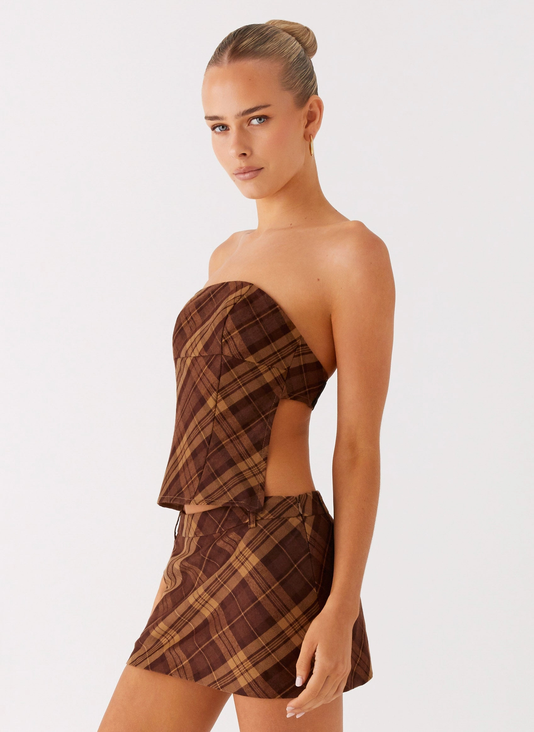 Kira Strapless Top - Plaid TonalStitching
