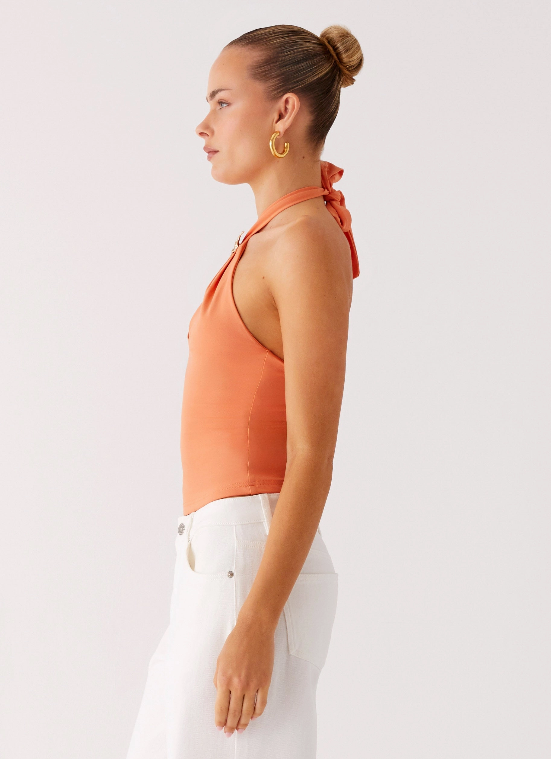 Kirra Halter Top - Peach Cool Fabric Circular Knit Technology