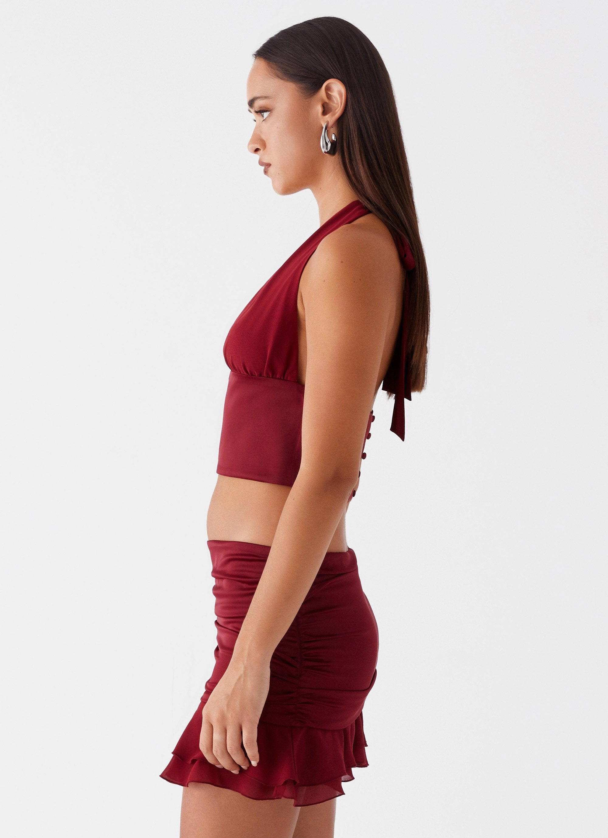 MultiPocket Design Kitty Chiffon Halter Top - Cherry Red