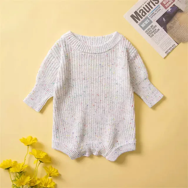 Knit Sweater Romper/White