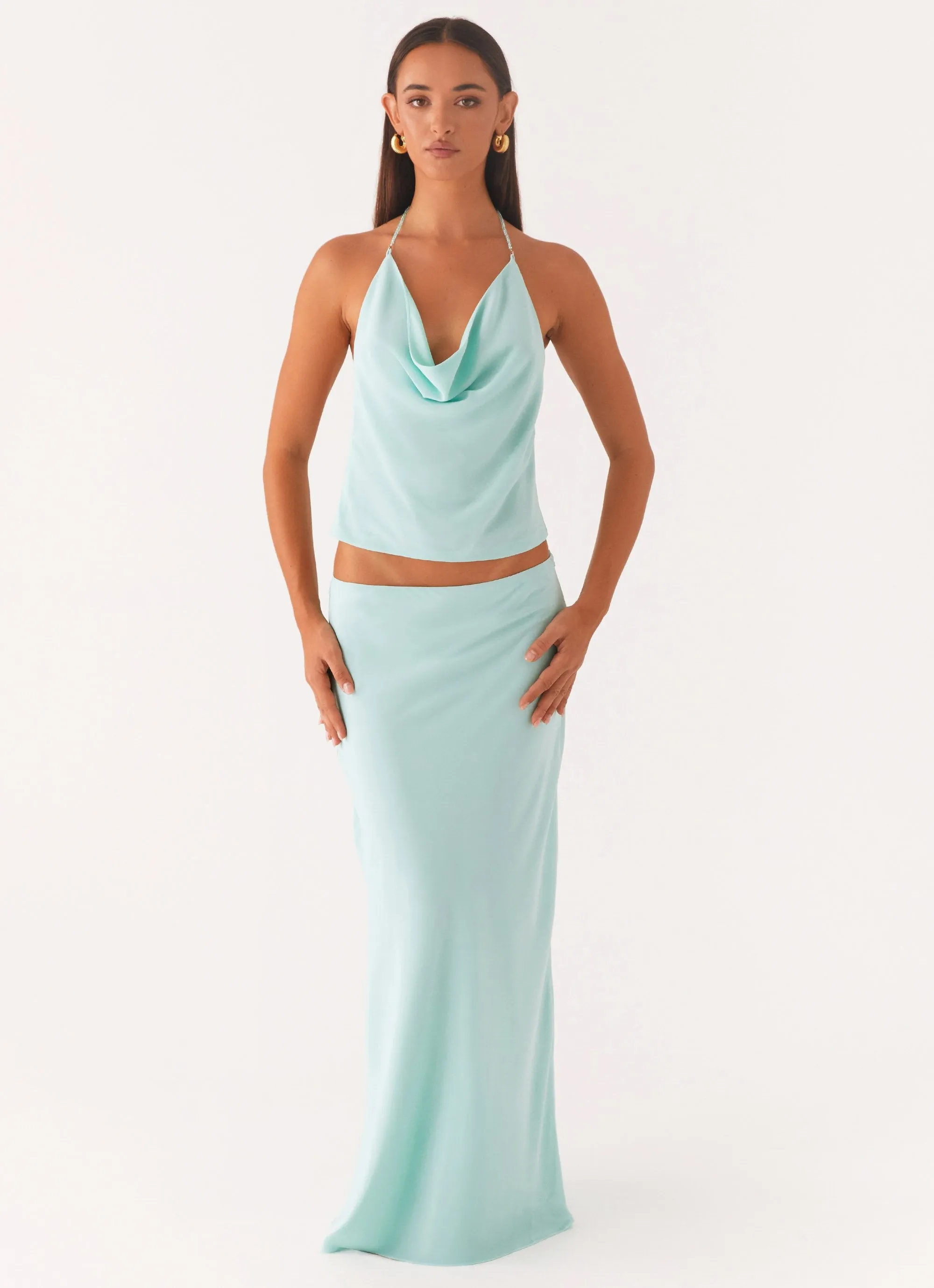 Another Life Chiffon Maxi Skirt - Pale Blue Sport Fit