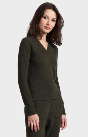 Knit Design Minnie Rose Cashmere V-neckneck Raglan Pullover Army Layered Comfort Wear Minnie Rose Cashmere V-neckneck Raglan Pullover Army