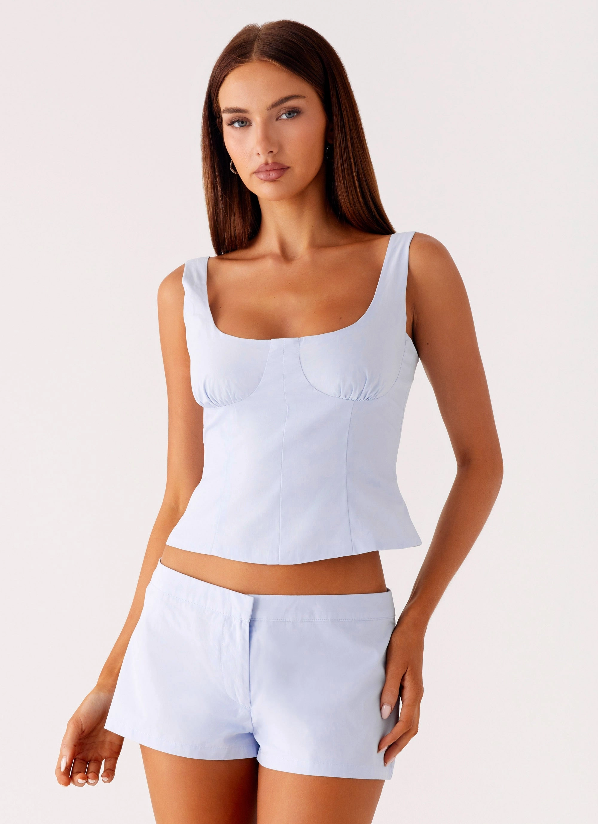 Comfortable Motion Knit texture Coastline Mini Shorts - Blue