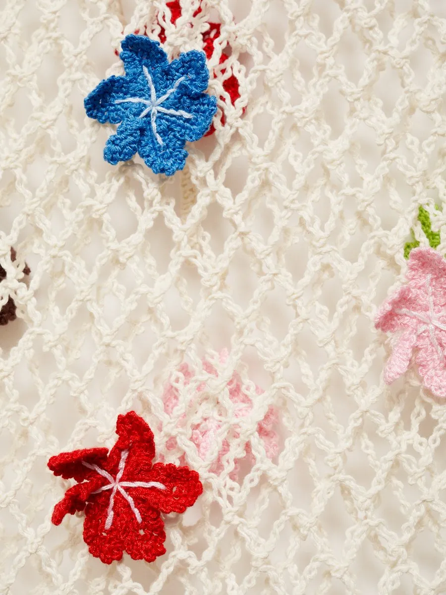 Knitted Beach Dress With Decorative Flowers